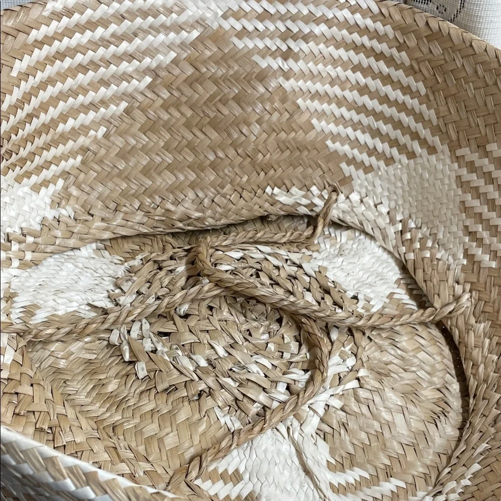 Woven Straw Tan and White Garment Bag